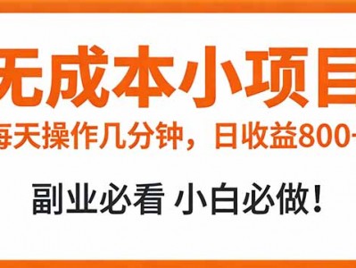 无成本小项目 每天操作几分钟，真实日收益800+ 副业必看 小白必做！