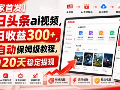 【独家首发】今日头条ai视频，单日收益300+，全自动保姆级教程，实测20天稳定提现【揭秘】