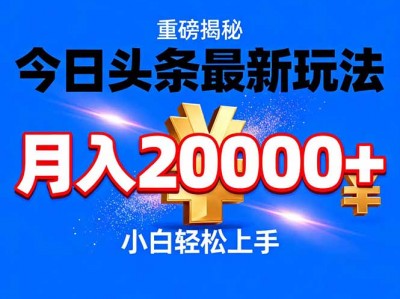 今日头条代运营最新玩法，轻轻松松月入20000＋