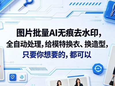 图片批量AI无痕去水印，全自动处理，给模特换衣、换造型，只要你想要的，都可以(软件+视频教程)