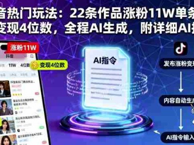 抖音热门玩法：22条作品涨粉11W单条视频变现4位数，全程AI生成，附详细AI指令