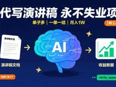 AI代写演讲稿，永不失业项目，单子多一单一结【附工具指令】