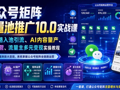 公众号矩阵流量池推广10.0实战课｜全链路入池引流、AI内容量产、矩阵运营、流量主多元变现实操教程