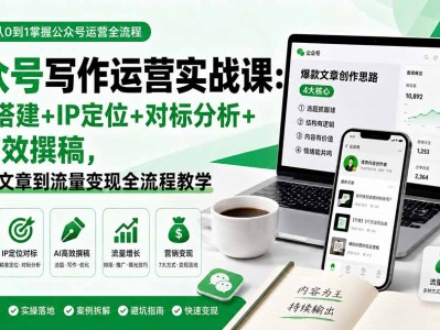 公众号写作运营实战课：账号搭建+IP定位+对标分析+AI高效撰稿，从爆款文章到流量变现全流程教学