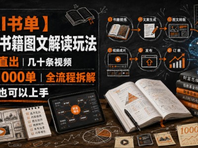 【AI书单】财富书籍图文解读玩法，一键直出，几十条视频，跑出1000单，全流程拆解，新手也可以上手