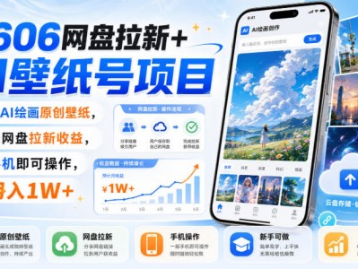 2026网盘拉新+AI壁纸号项目，用AI绘画原创壁纸，賺网盘拉新收益，手机即可操作，月入1W+