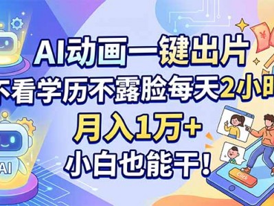 AI动画一键出片，不看学历不露脸每天2小时，月入1万+，小白也能干！