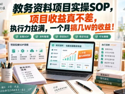 教务资料项目实操SOP，项目收益真不差，执行力拉满，一个月搞几W的收益
