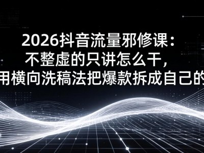 2026抖音流量邪修课：不整虚的只讲怎么干，用横向洗稿法把爆款拆成自己的