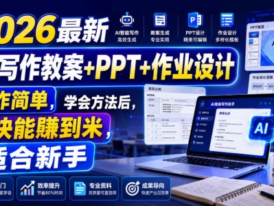 2026最新AI写作教案+PPT+作业设计，操作简单，学会方法后，很快能賺到米，适合新手