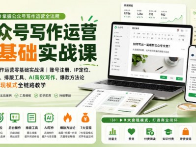 公众号写作运营零基础实战课｜账号注册、IP定位、AI高效写作、爆款方法论到7大变现模式全链路教学
